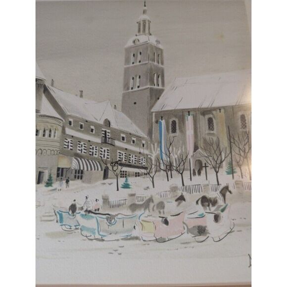 Georges Damin Framed Numbered Lithograph Print 5/250 Snowy French Town - Picture 5 of 6